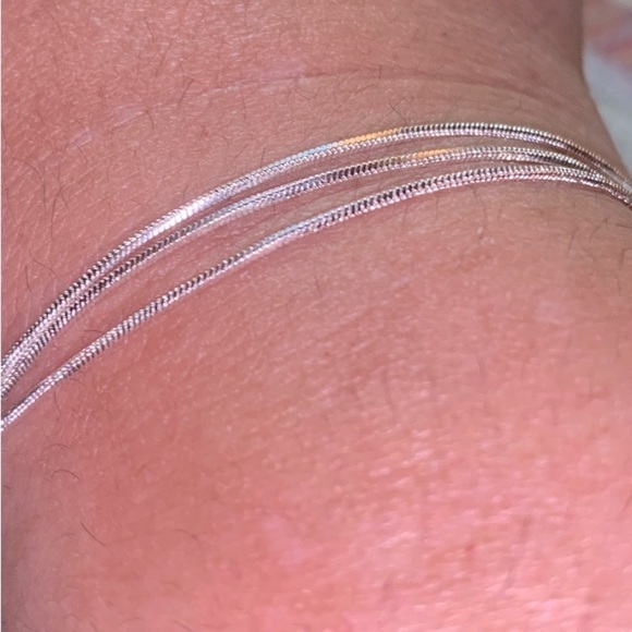 925 Sterling Silver Triple Loop Serpentine Bone Bracelet Wrist & Ankle bracelet - Picture 3 of 15